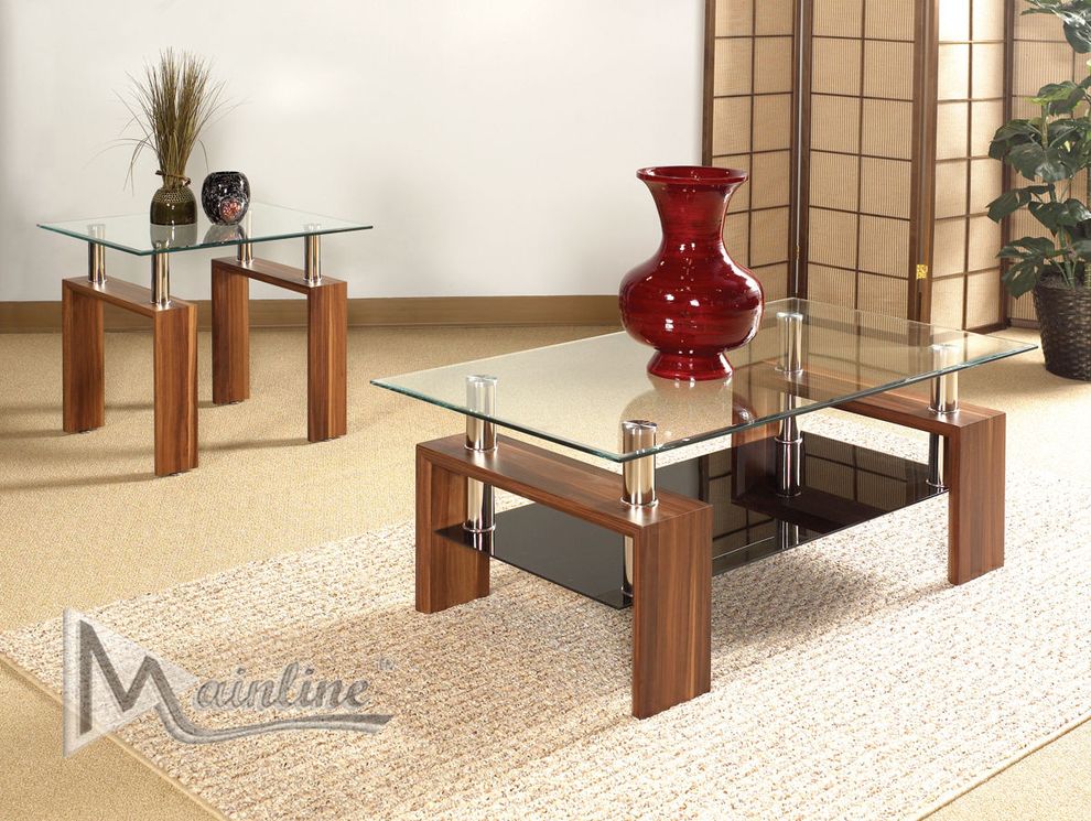 Rectangular glass top casual style coffee table set by Mainline