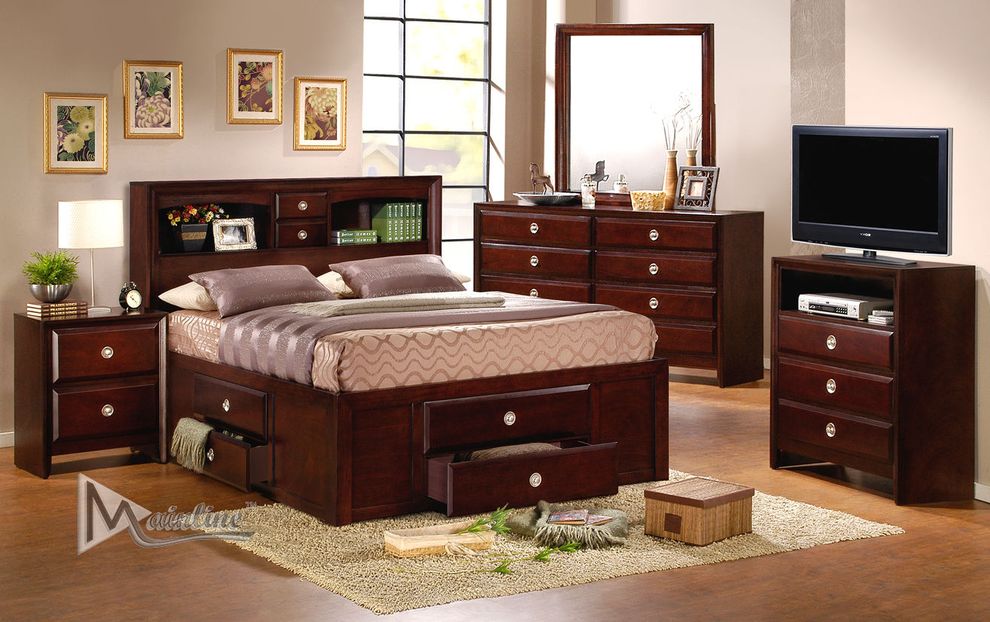 Storage bed w/ drawers in dark cherry finish by Mainline