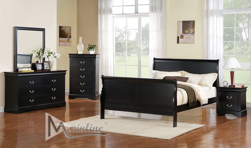 Transitional wood bedroom set in black by Mainline