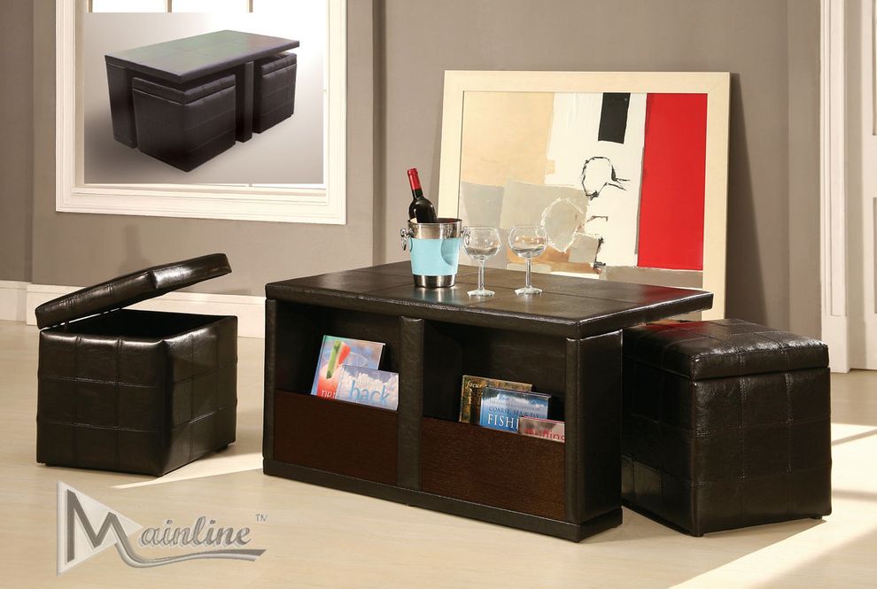Occasional brown coffee table w/ 2 ottomans by Mainline