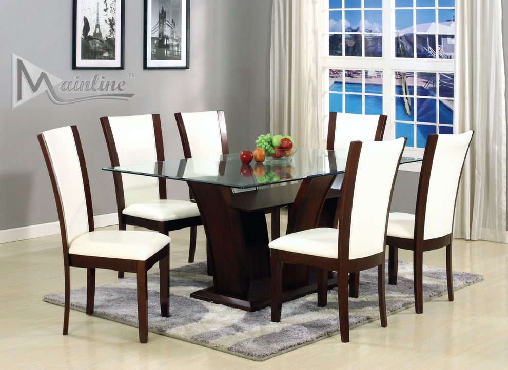 Contemporary white/walnut 5pcs dining set by Mainline