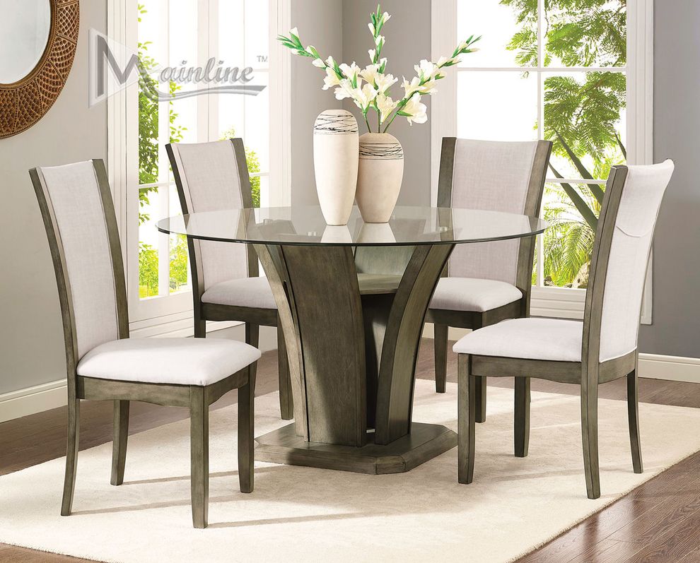 Contemporary gray round 5pcs dining set by Mainline