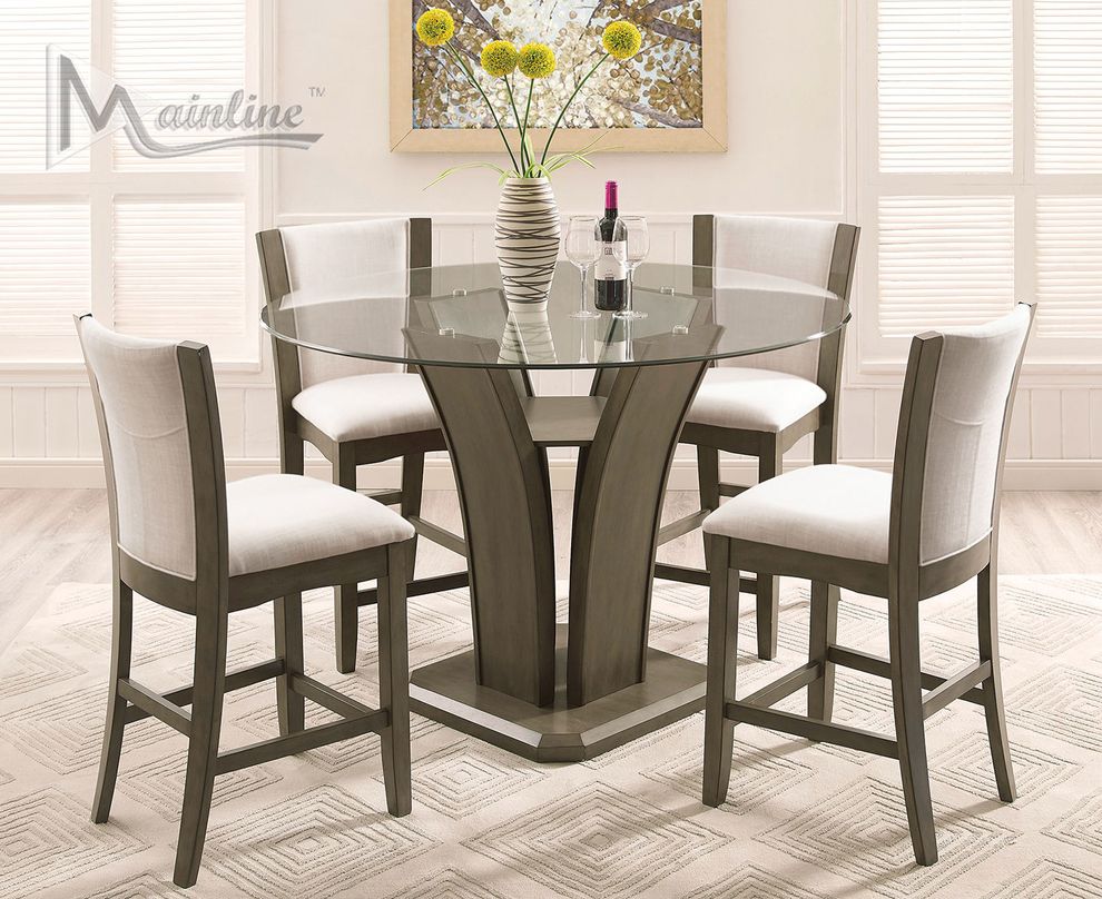 Contemporary bar height gray round dining set by Mainline