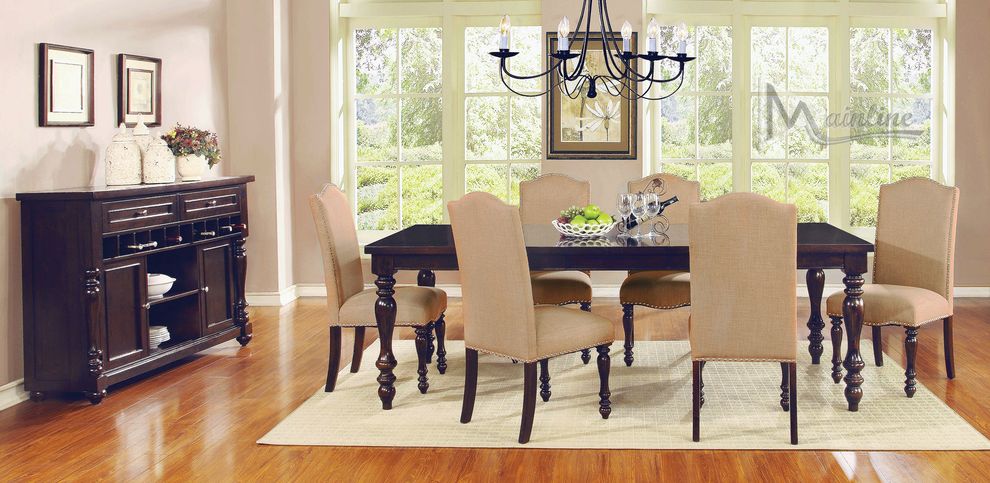 Transitional espresso wood family size table w/ leaf by Mainline