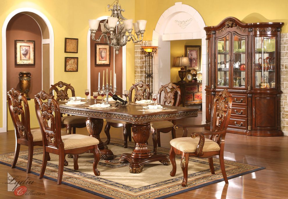 Classical wood formal dining table in rich brown by Mainline