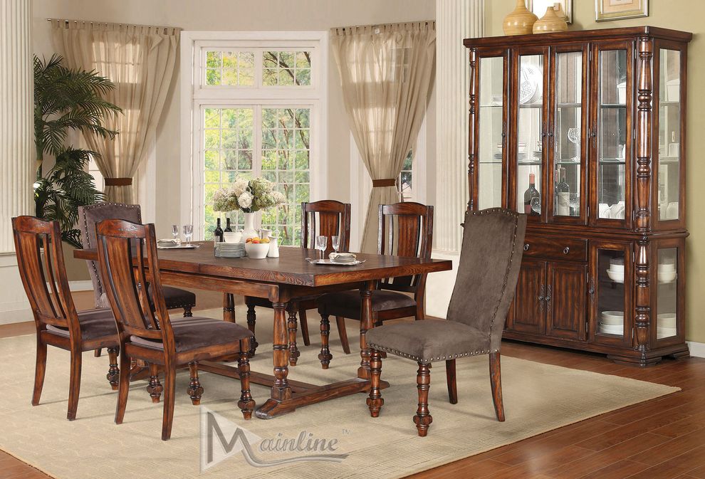 Transitional antique cherry wood formal dining table by Mainline