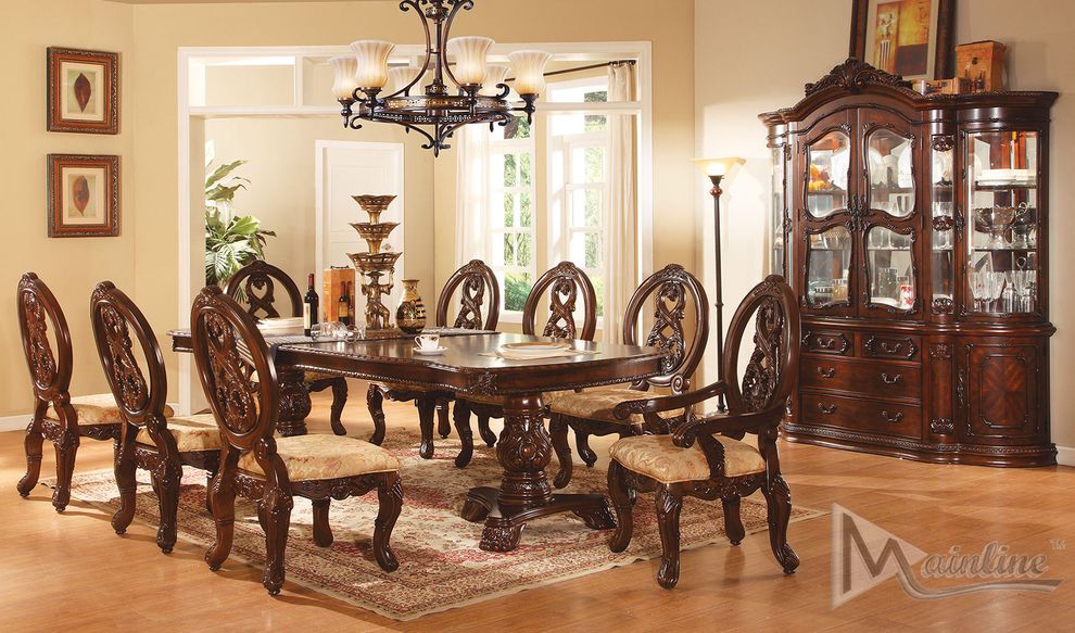 Warm cherry finish family size dining table by Mainline