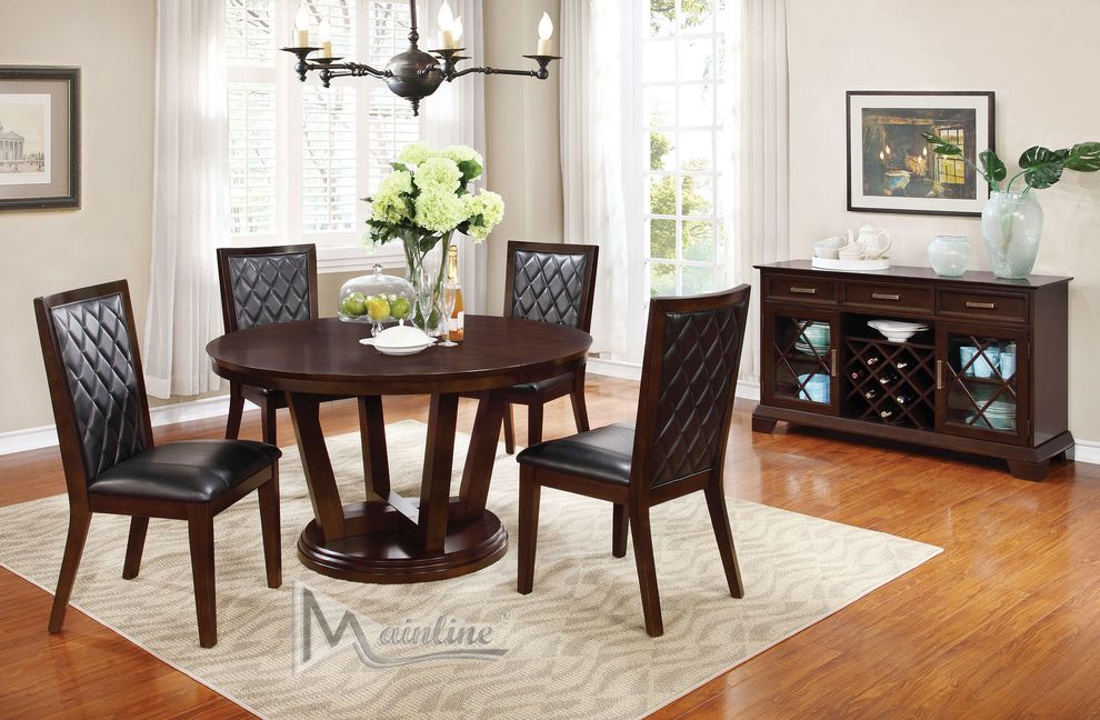 Casual round espresso wood dining table by Mainline