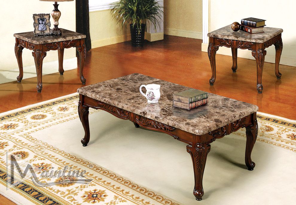 3pcs light brown faux marble coffee table set by Mainline
