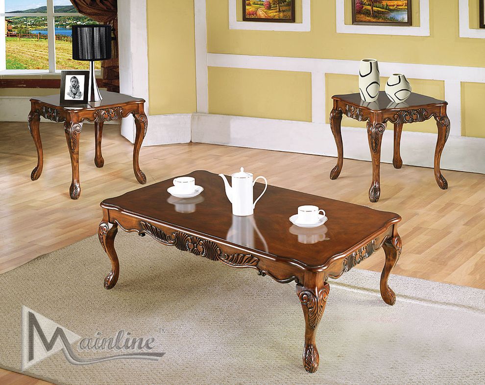 3pcs traditional coffee table set in cherry wood by Mainline