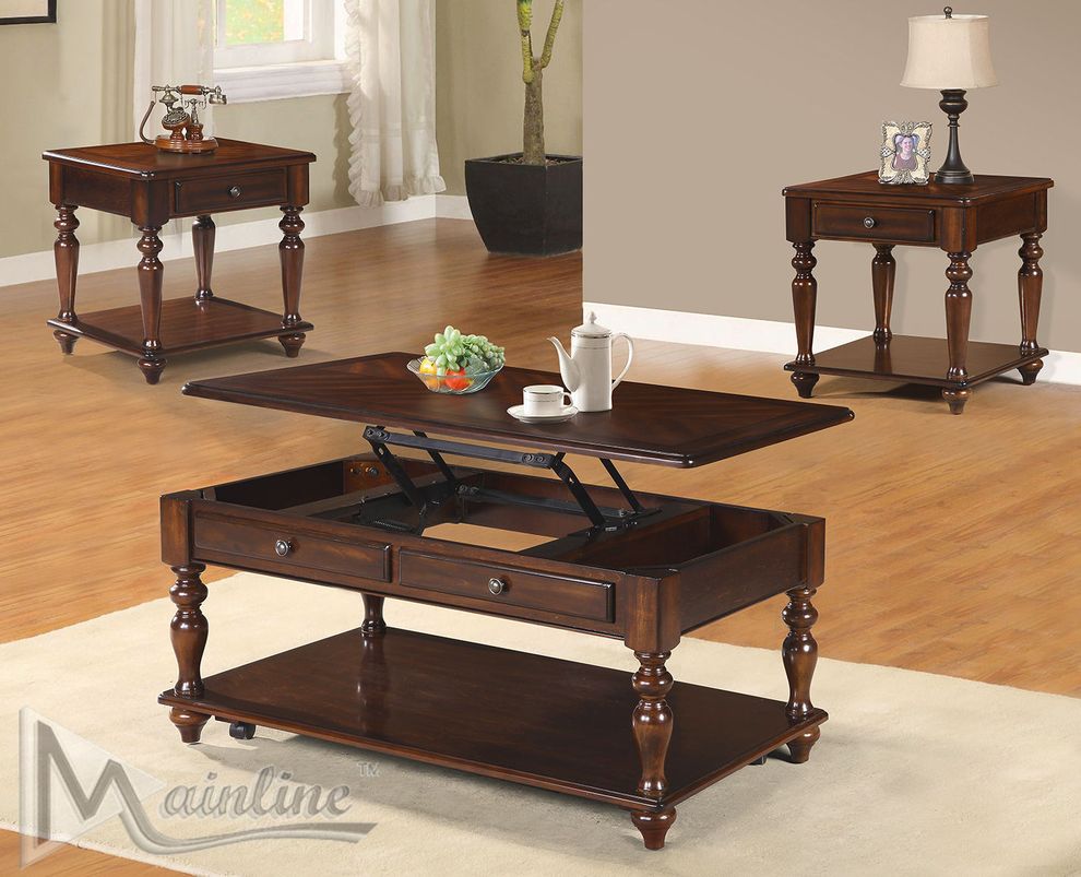 Lift-top coffee table in antique cherry by Mainline
