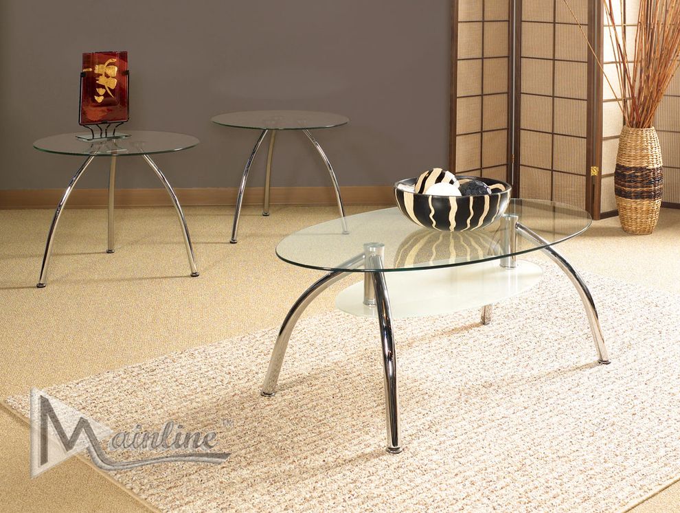 3pcs simple glass / chrome coffee table set by Mainline