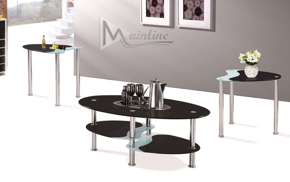 3pcs black glass occasional table set by Mainline