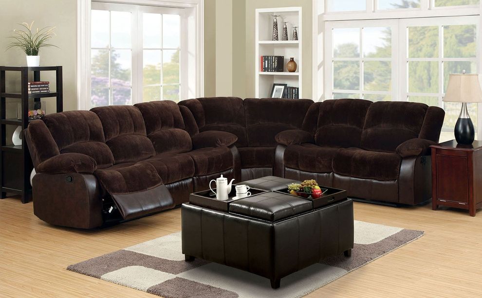 Dark brown bonded leather / fabric sectional by Furniture of America