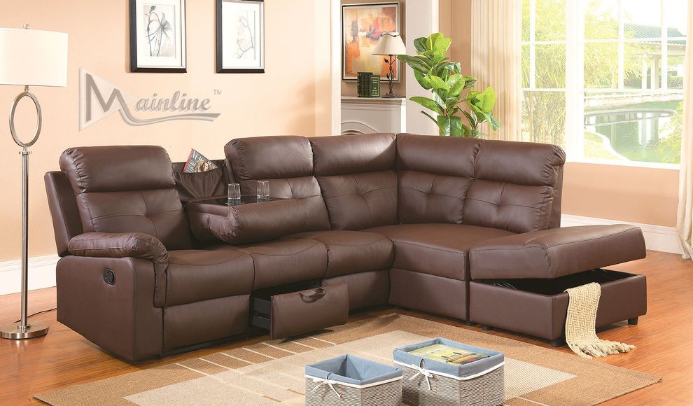 Small recliner sectional w/ storage and drawer by Mainline