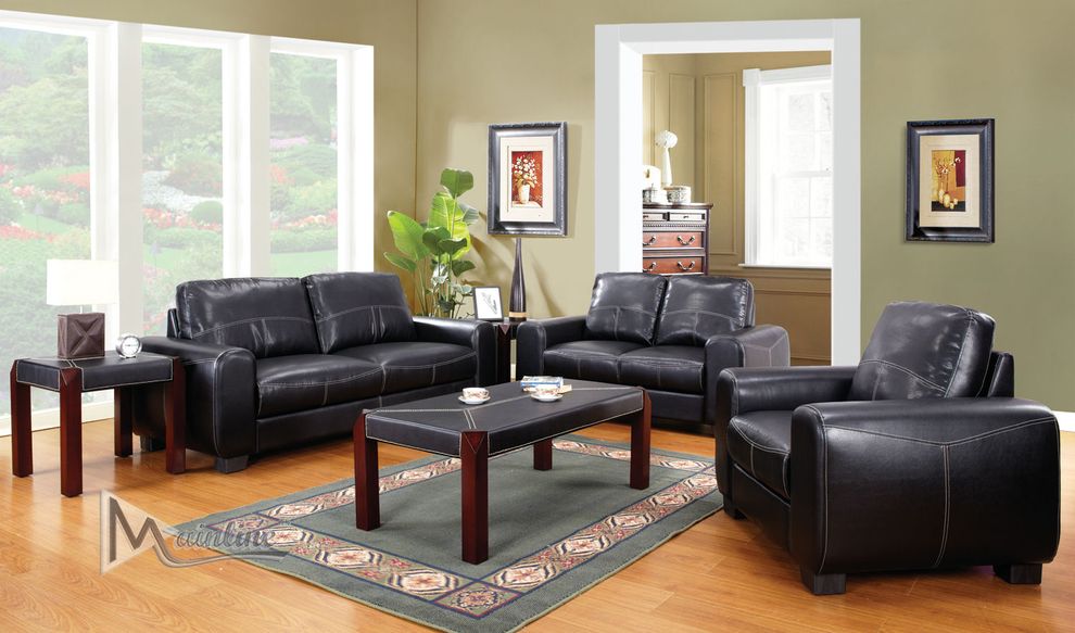 Baseball stiching casual black leather sofa by Mainline
