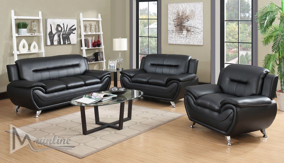 Leather match affordable sofa in black by Mainline
