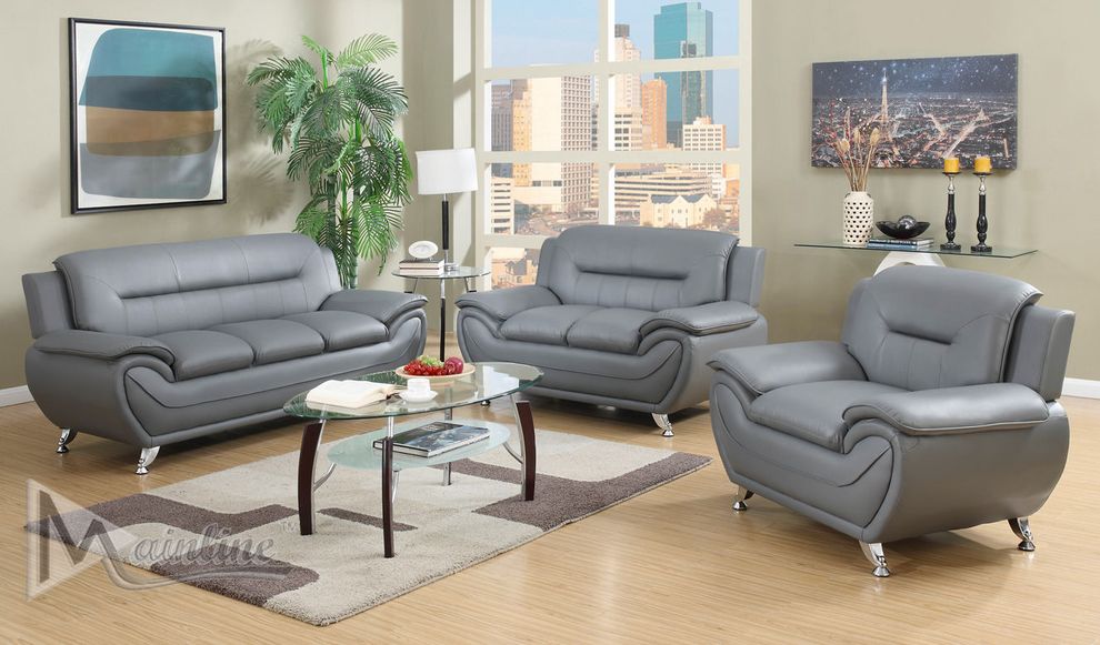 Leather match affordable sofa in gray by Mainline