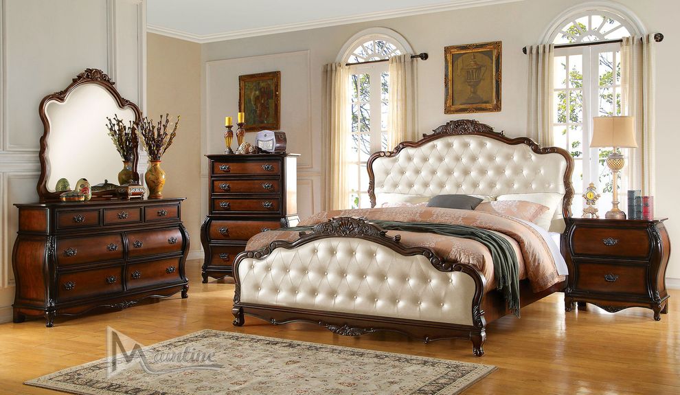 French provincial style bed w/ tufted hb/fb by Mainline