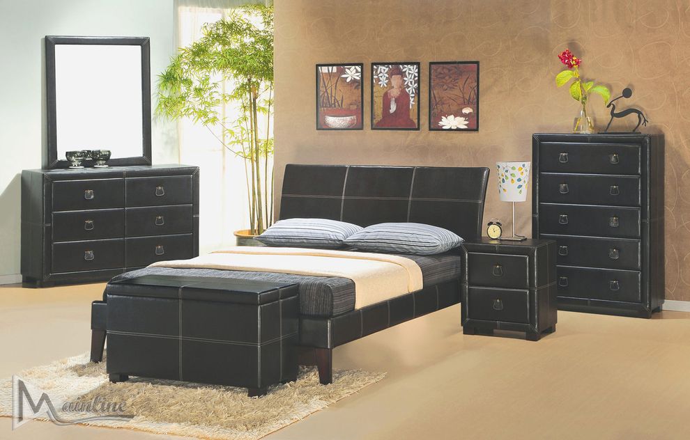 Contemporary fully-upholstered black bed by Mainline