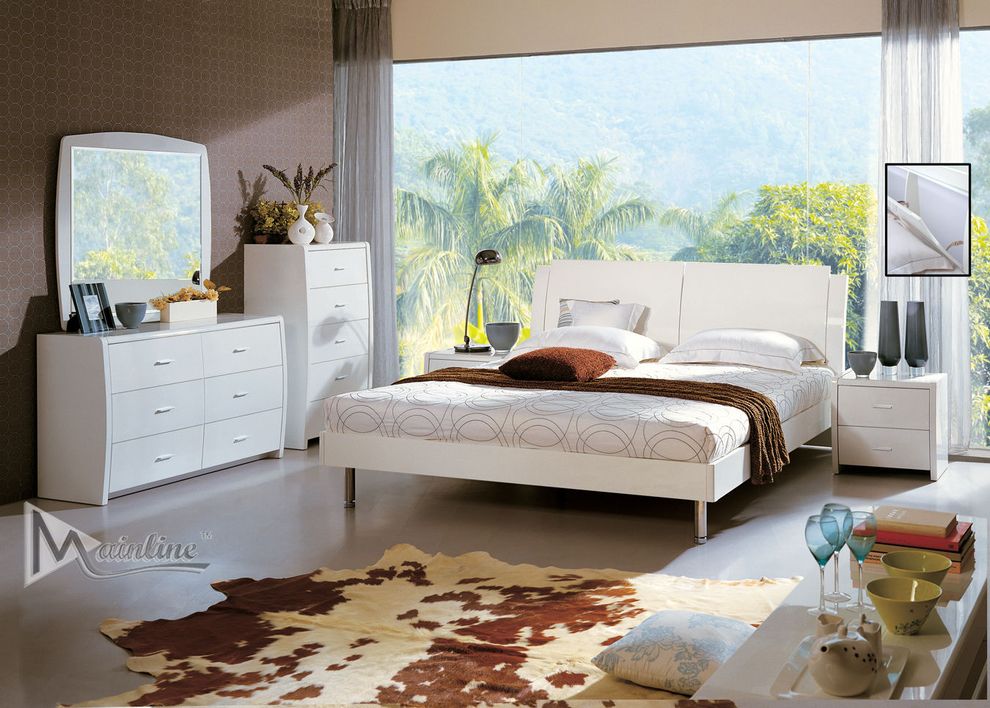 Contemporary white bed w/ platform by Mainline