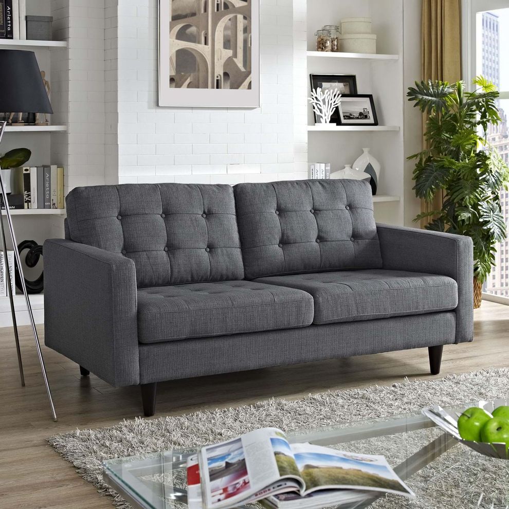 Quality dark gray fabric upholstered loveseat by Modway