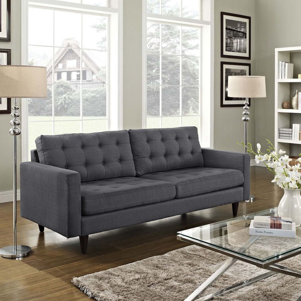 Quality dark gray fabric upholstered sofa by Modway