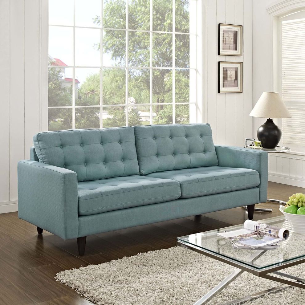 Quality laguna blue fabric upholstered sofa by Modway