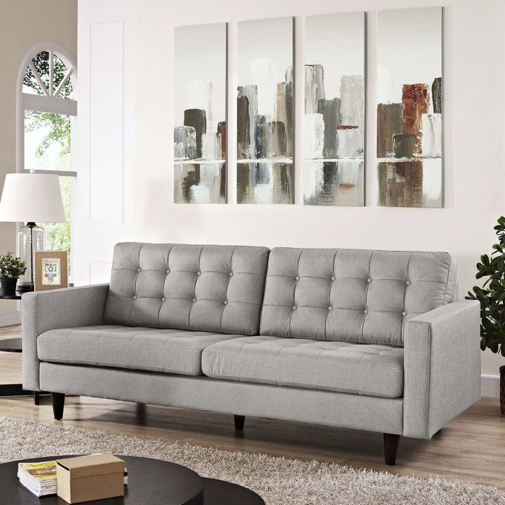 Quality light gray fabric upholstered sofa by Modway