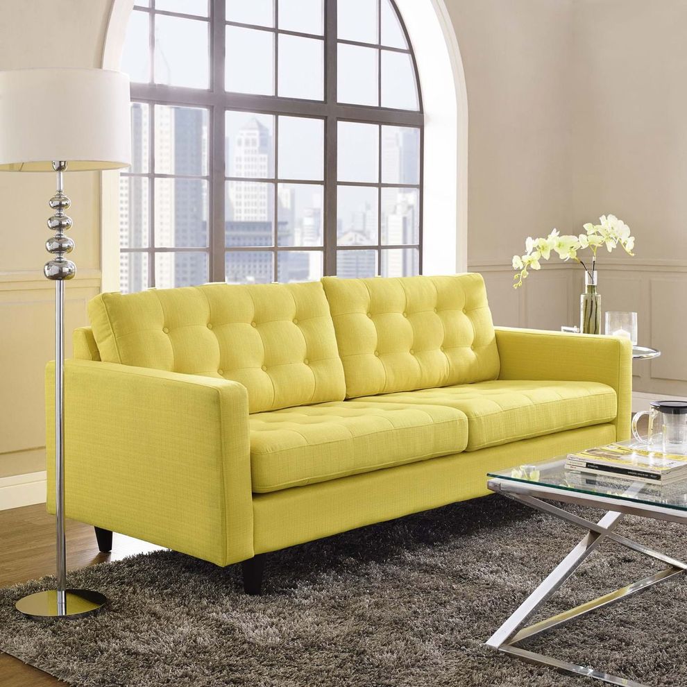 Quality sunny yellow fabric upholstered sofa by Modway