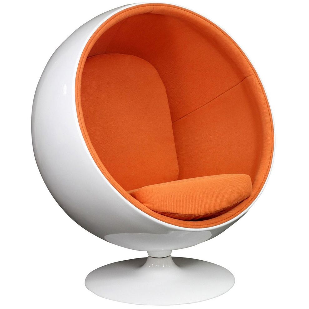Retro swivel lounge chair with orange inner shell by Modway