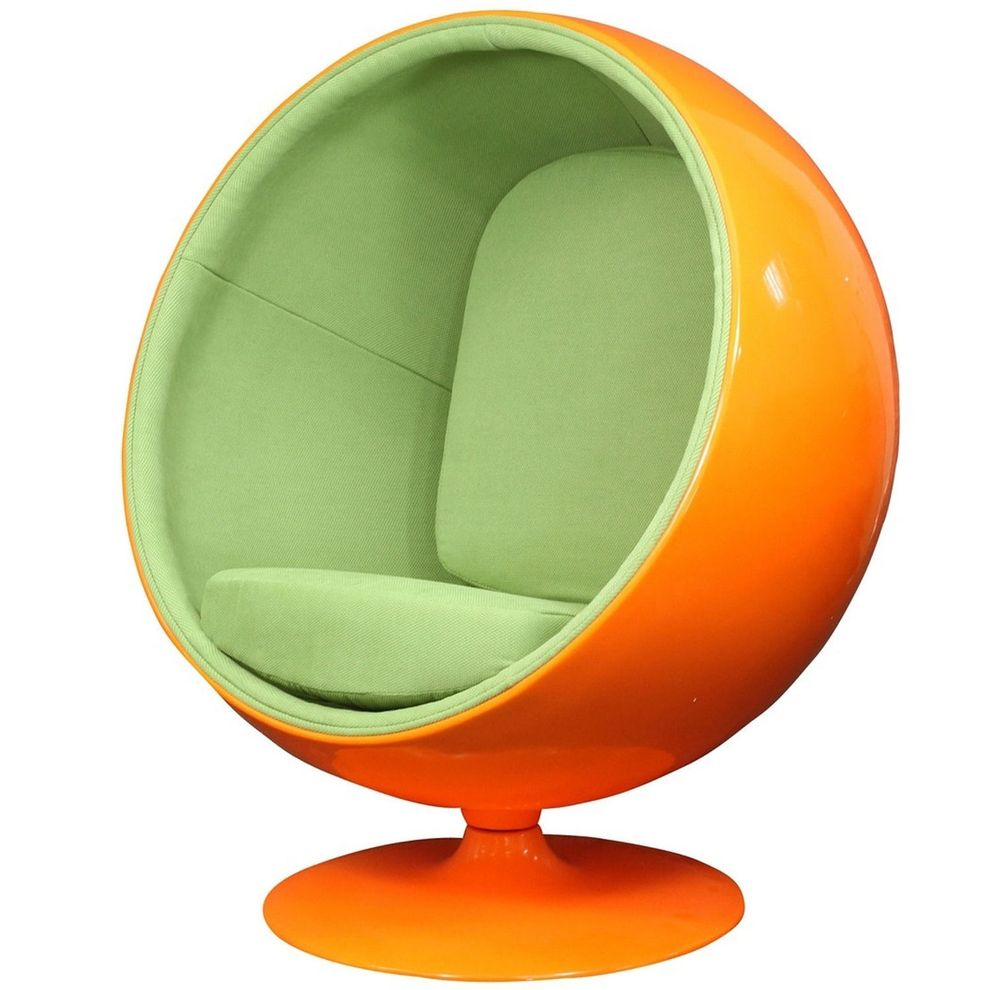 Retro orange lounge chair with green inner shell by Modway