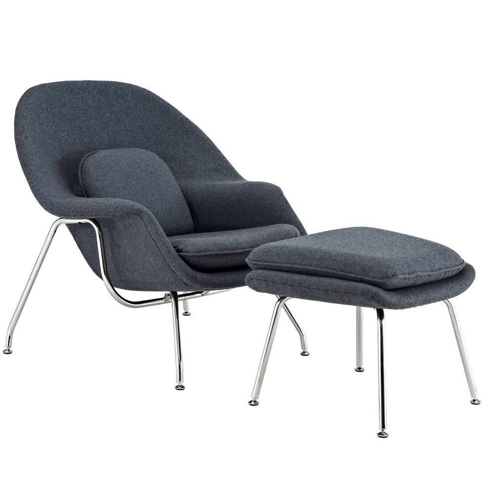 Dark gray fabric chair + ottoman lounge set by Modway
