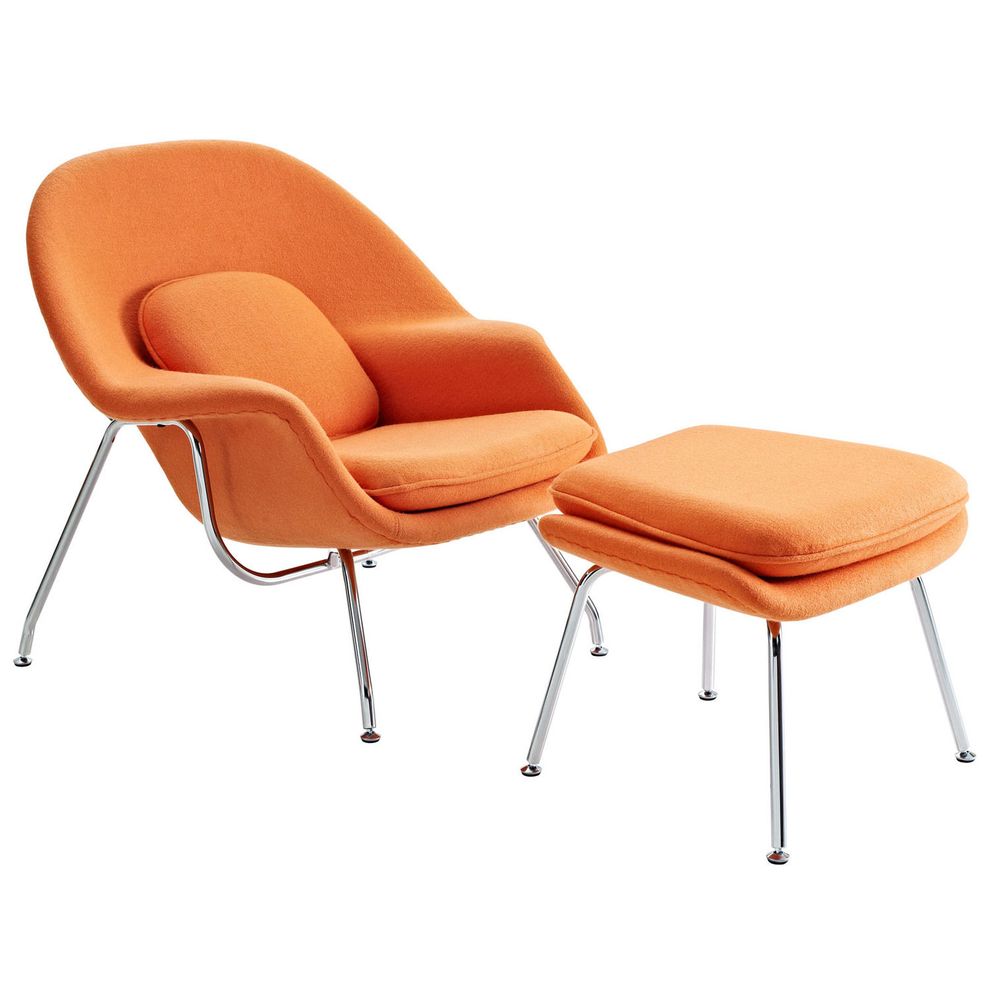 Orange fabric chair + ottoman lounge set by Modway