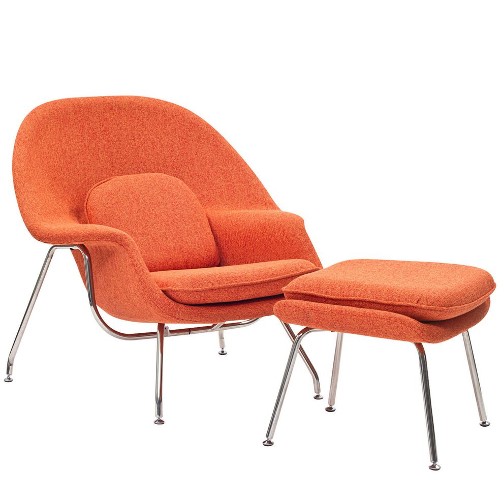 Orange tweed fabric chair + ottoman lounge set by Modway