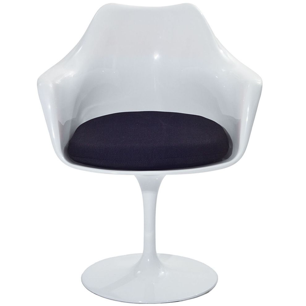 Designer white gloss chair w/ black cushion by Modway