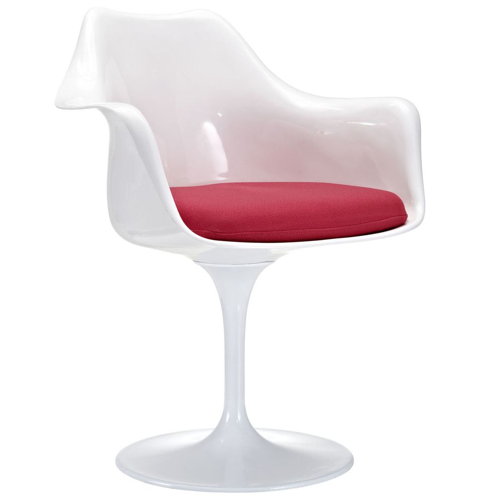 Designer white gloss chair w/ red cushion by Modway