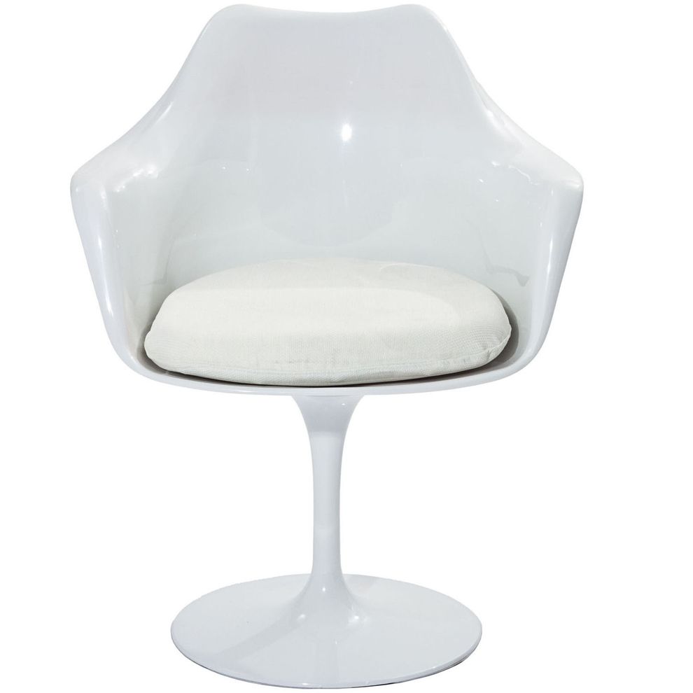 Designer white gloss chair w/ white cushion by Modway