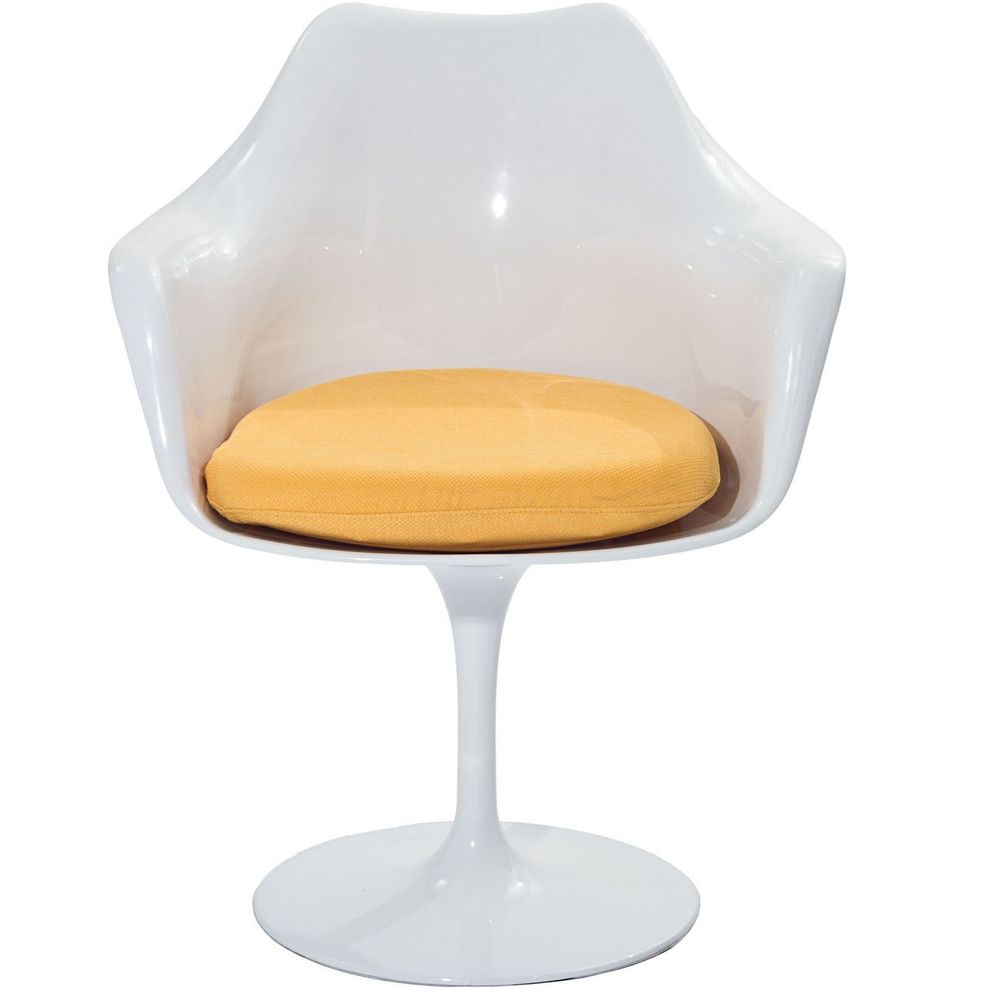 Designer white gloss chair w/ yellow cushion by Modway