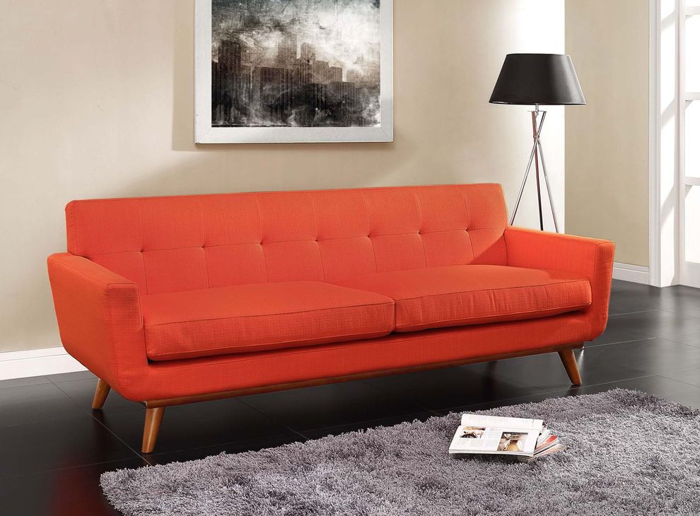 Red fabric tufted back contemporary couch by Modway