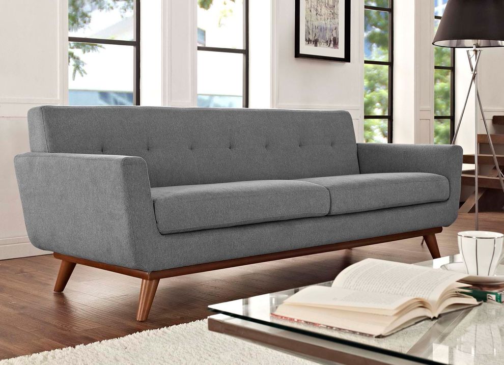 Expectation gray fabric tufted back couch by Modway