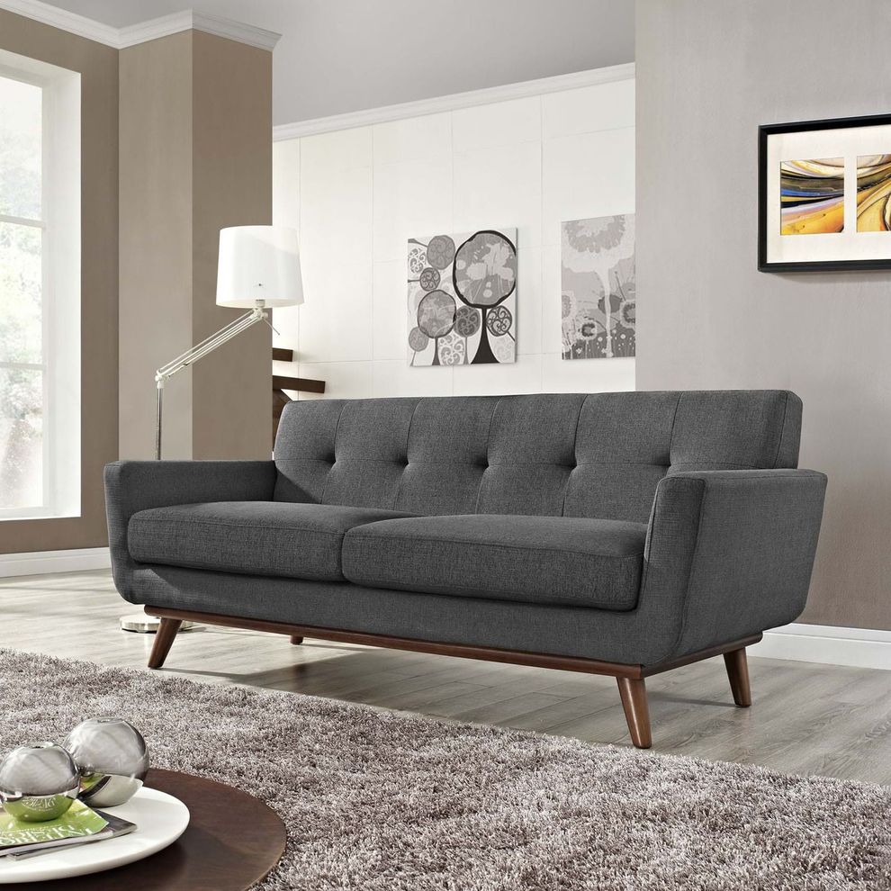 Gray fabric tufted back contemporary loveseat by Modway