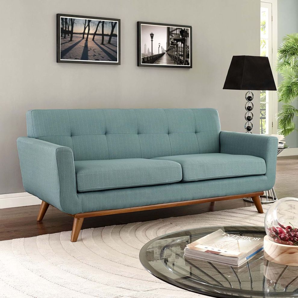 Laguna blue fabric tufted back loveseat by Modway