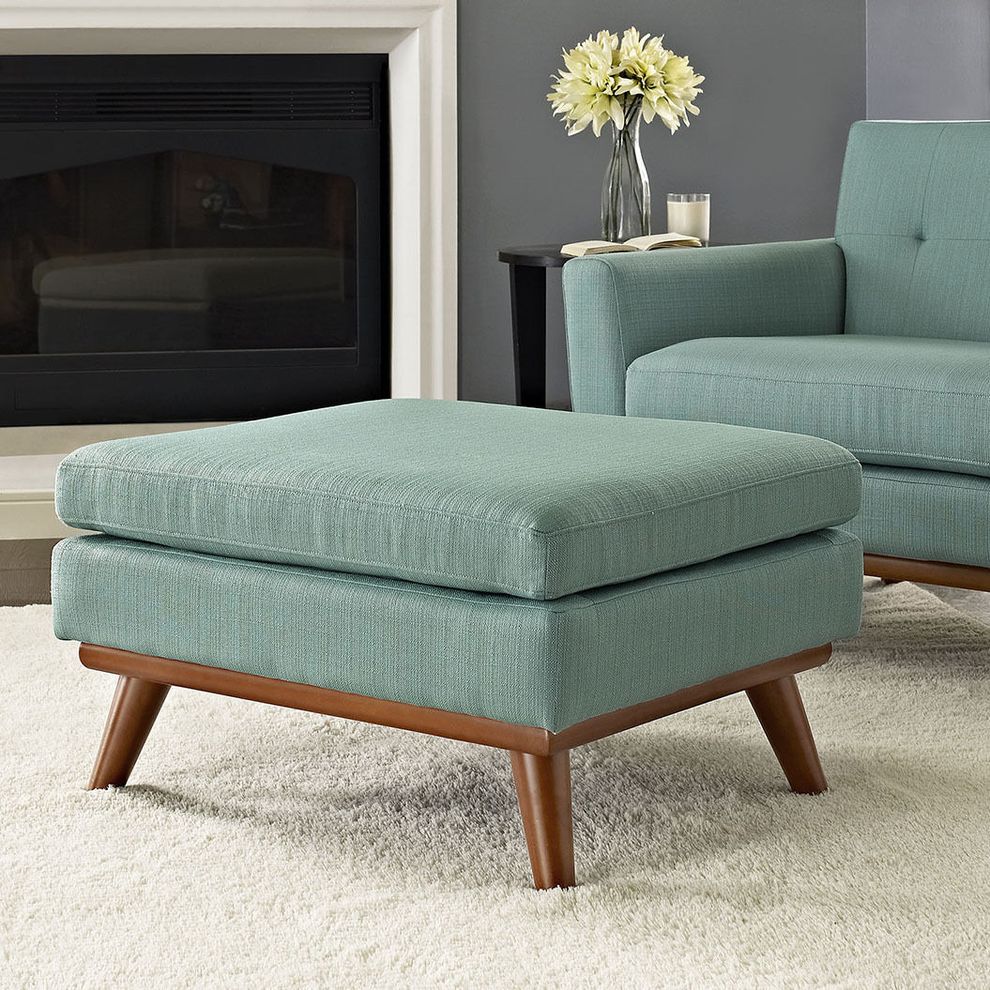 Laguna blue fabric tufted top ottoman by Modway