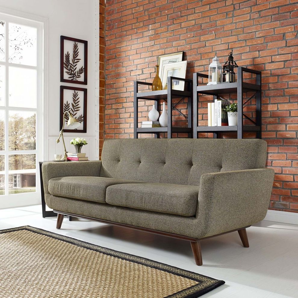 Oatmeal fabric tufted back retro loveseat by Modway