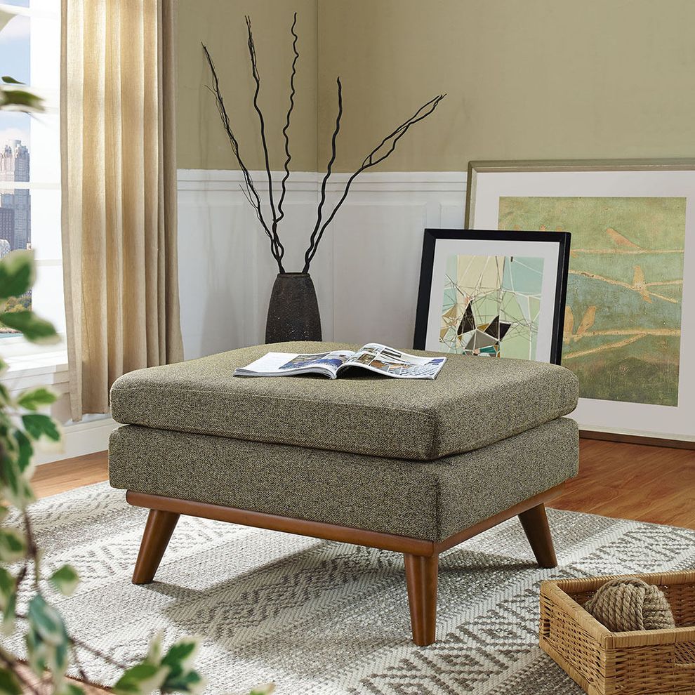 Oatmeal fabric tufted top ottoman by Modway