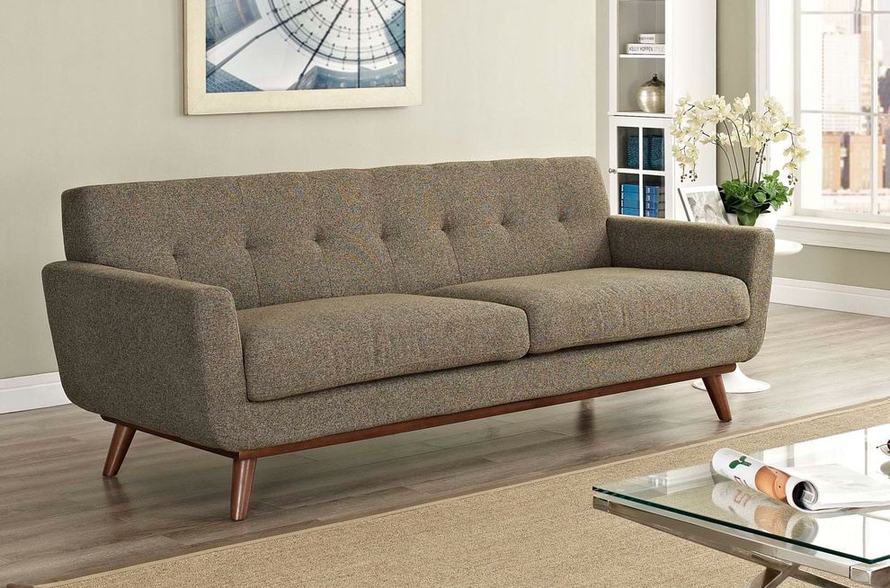 Oatmeal fabric tufted back retro couch by Modway