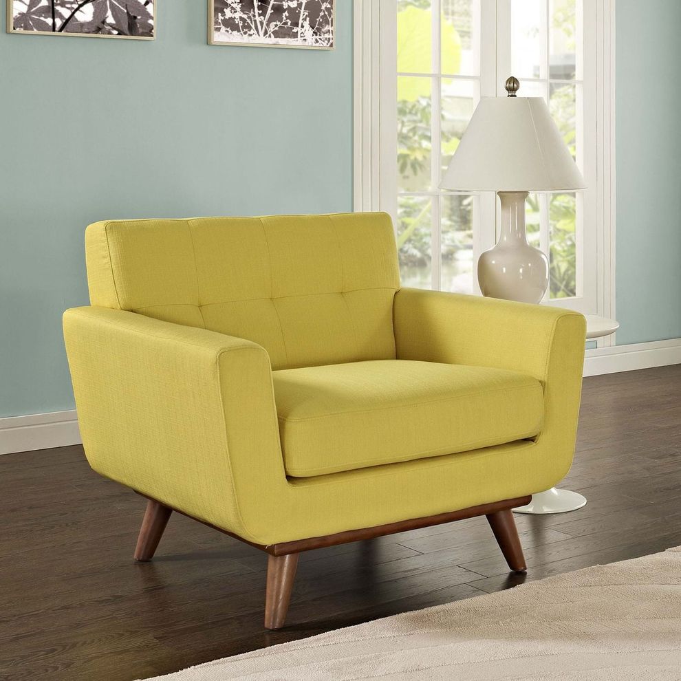 Yellow fabric tufted back retro chair by Modway