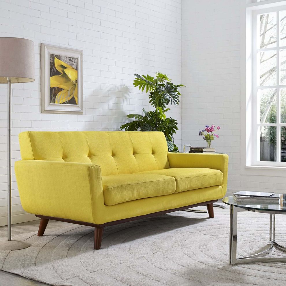 Yellow fabric tufted back retro loveseat by Modway