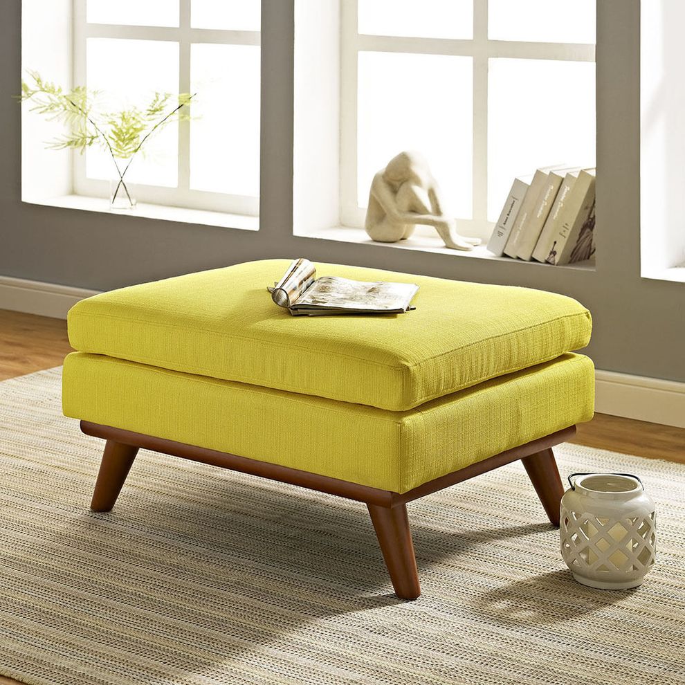 Yellow fabric tufted ottoman by Modway